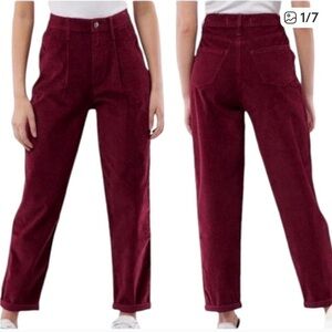 Hollister Women’s Ultra High Rise Corduroy Pants Maroon Burgundy | Size 7